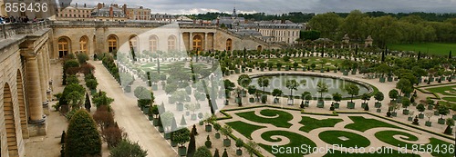 Image of wide panorama of famous versailles orange garden