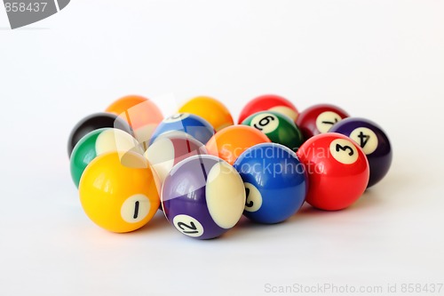 Image of Brightly colored pool or billiard balls on white