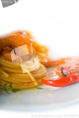 Image of pasta and spicy shrimps