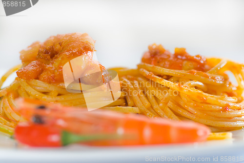 Image of pasta and spicy shrimps