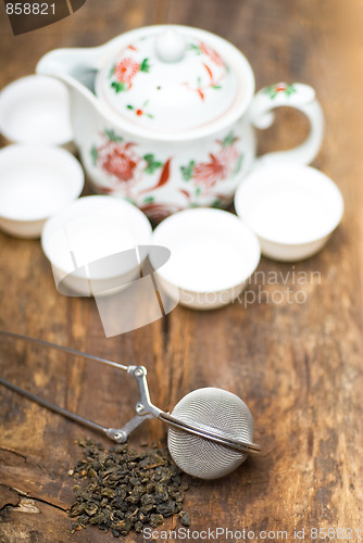 Image of green chinese tea set