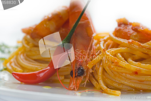 Image of pasta and spicy shrimps