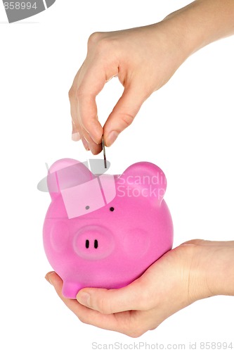 Image of Hand putting coin in piggy bank