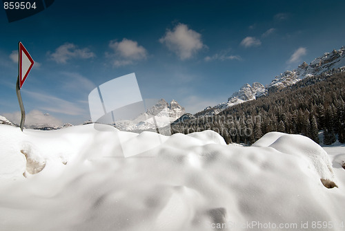 Image of Snow on the Dolomites Mountains, Italy