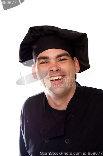 Image of happy laughing chef in black