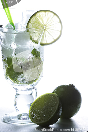 Image of Limes at mojito cocktail glass in counter light