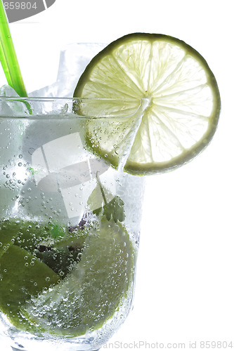 Image of Ice cubes in mojito cocktail glass