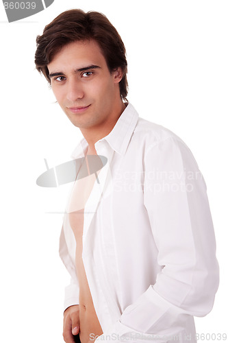 Image of Portrait of a handsome young man with open shirt