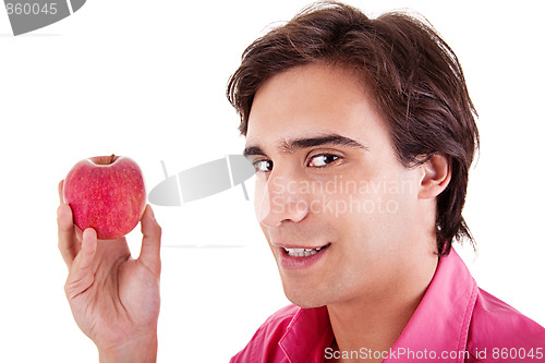 Image of man eating a red apple