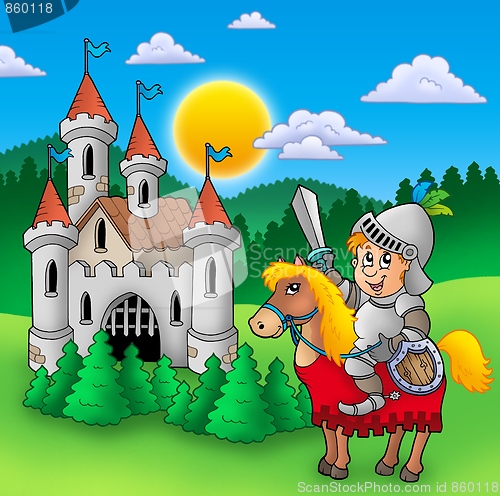 Image of Knight on horse with old castle