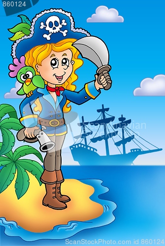 Image of Pretty pirate girl on island