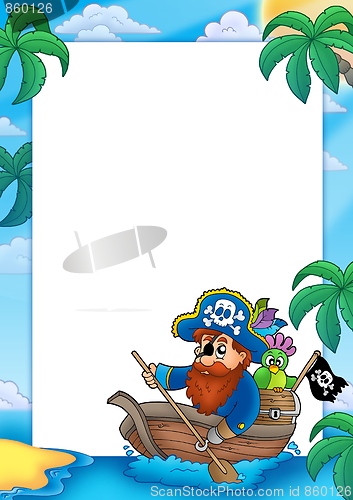 Image of Frame with pirate paddling in boat