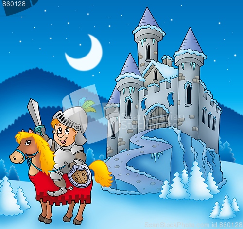 Image of Knight on horse with winter castle