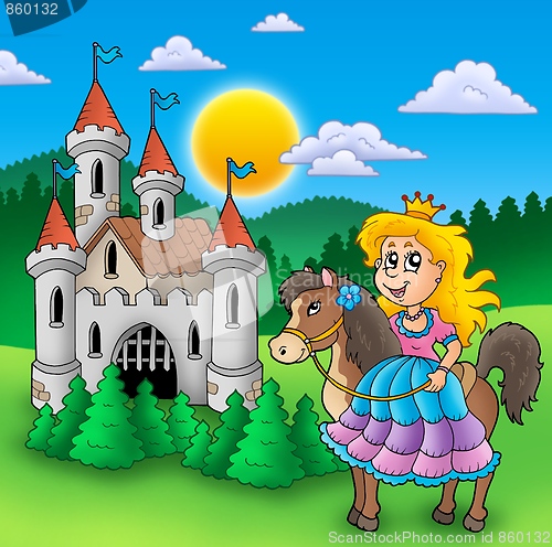 Image of Princess on horse with old castle