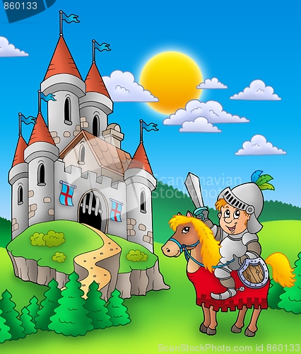 Image of Knight on horse with castle