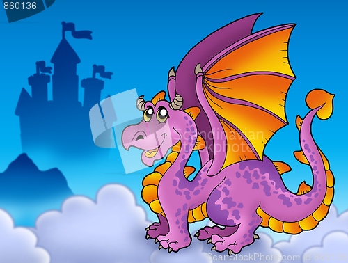 Image of Big purple dragon near castle