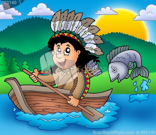 Image of Native American Indian in boat