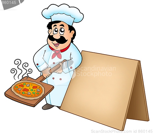 Image of Chef with pizza plate and board