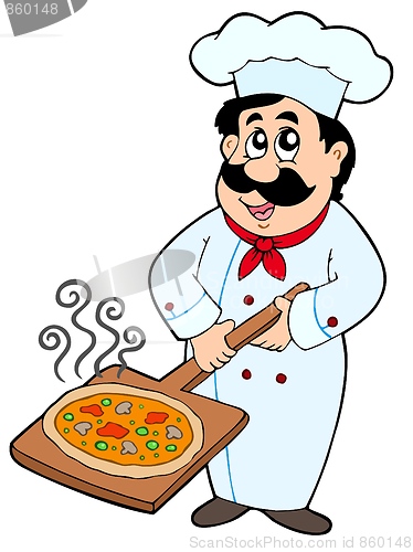 Image of Chef holding pizza plate