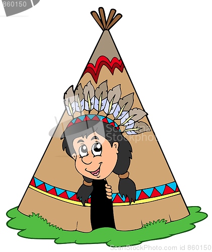Image of Indian in small tepee