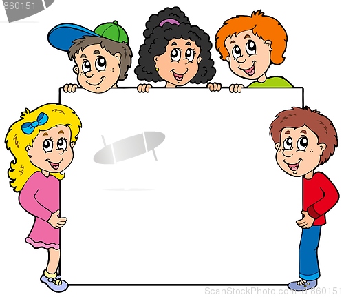 Image of Various kids holding board