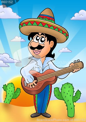 Image of Mexican musician with sunset