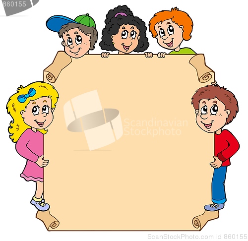 Image of Parchment with various lurking kids