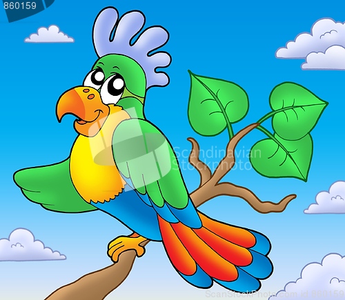 Image of Cartoon parrot on branch