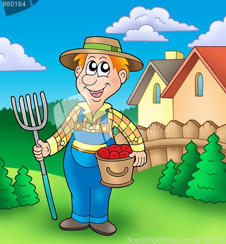 Image of Cartoon farmer on garden