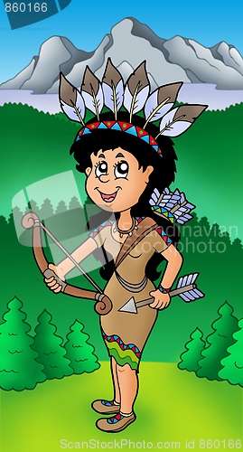 Image of Native American Indian girl on meadow