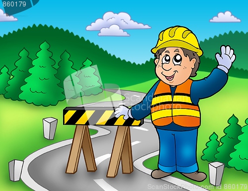 Image of Construction worker standing on road