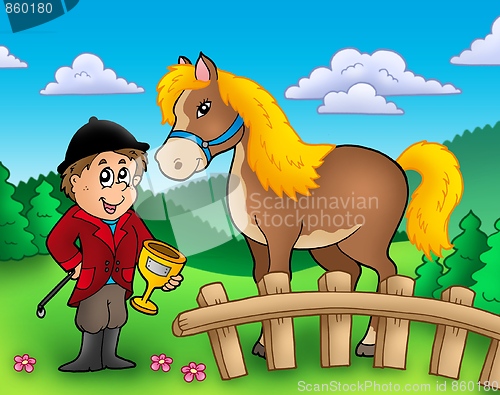 Image of Cartoon jockey with horse