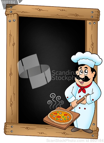 Image of Blackboard with chef and pizza plate