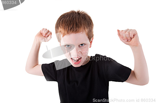 Image of cute boy with his arms raised