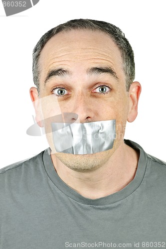 Image of Man with duct tape on mouth