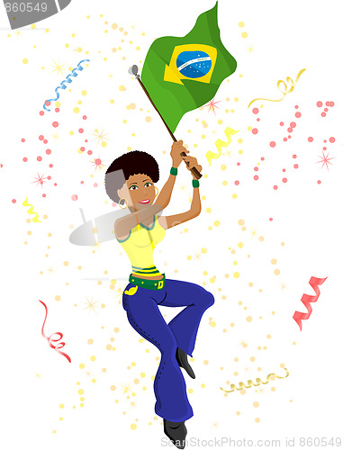 Image of Black Girl Brazil Soccer Fan with flag.