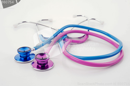 Image of pink and blue stethoscopes