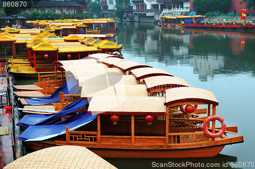 Image of Line of boats at Qinhuai river