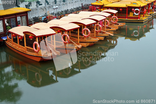 Image of Line of boats at Qinhuai river