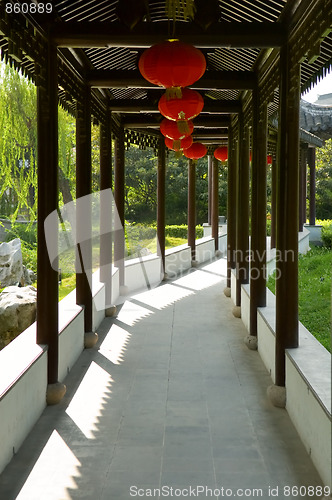 Image of Chinese wooden corridor