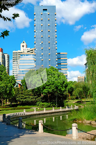 Image of Office building beside city park