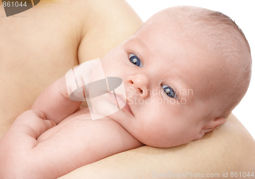 Image of Cute newborn in mother's hands