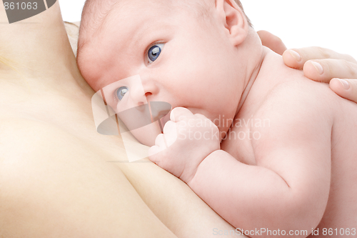 Image of Cute newborn in mother's hands