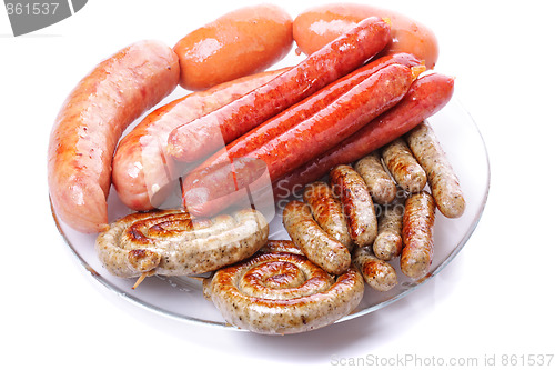 Image of Grilled sausages on plate
