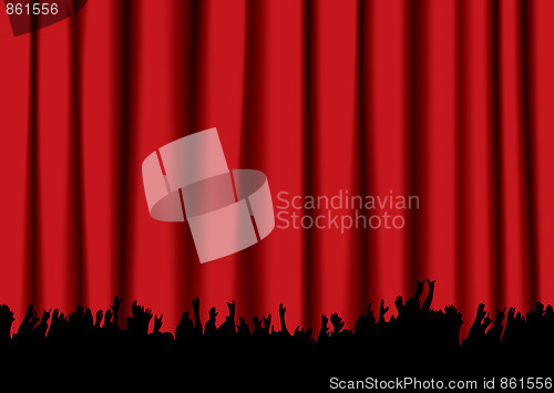 Image of concert crowd red curtain