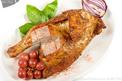 Image of Half roasted chicken closeup