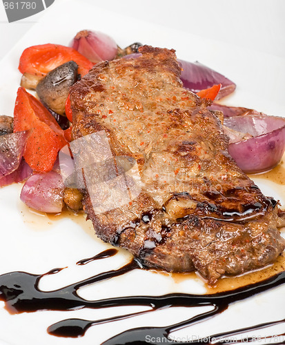 Image of beef steak with vegetable