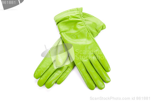 Image of Green female leather gloves