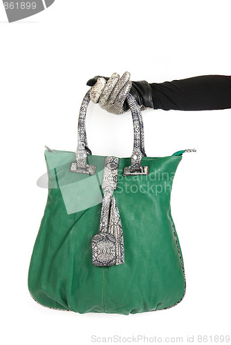 Image of green women bag at hand