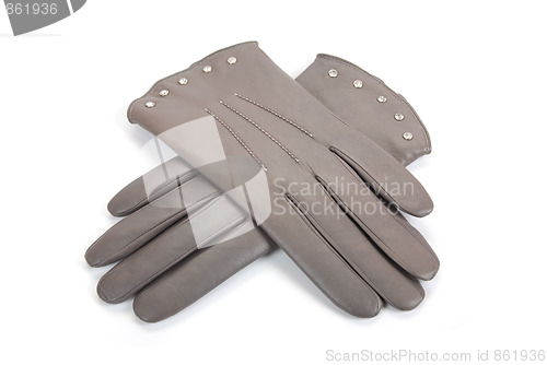 Image of Grey female leather gloves